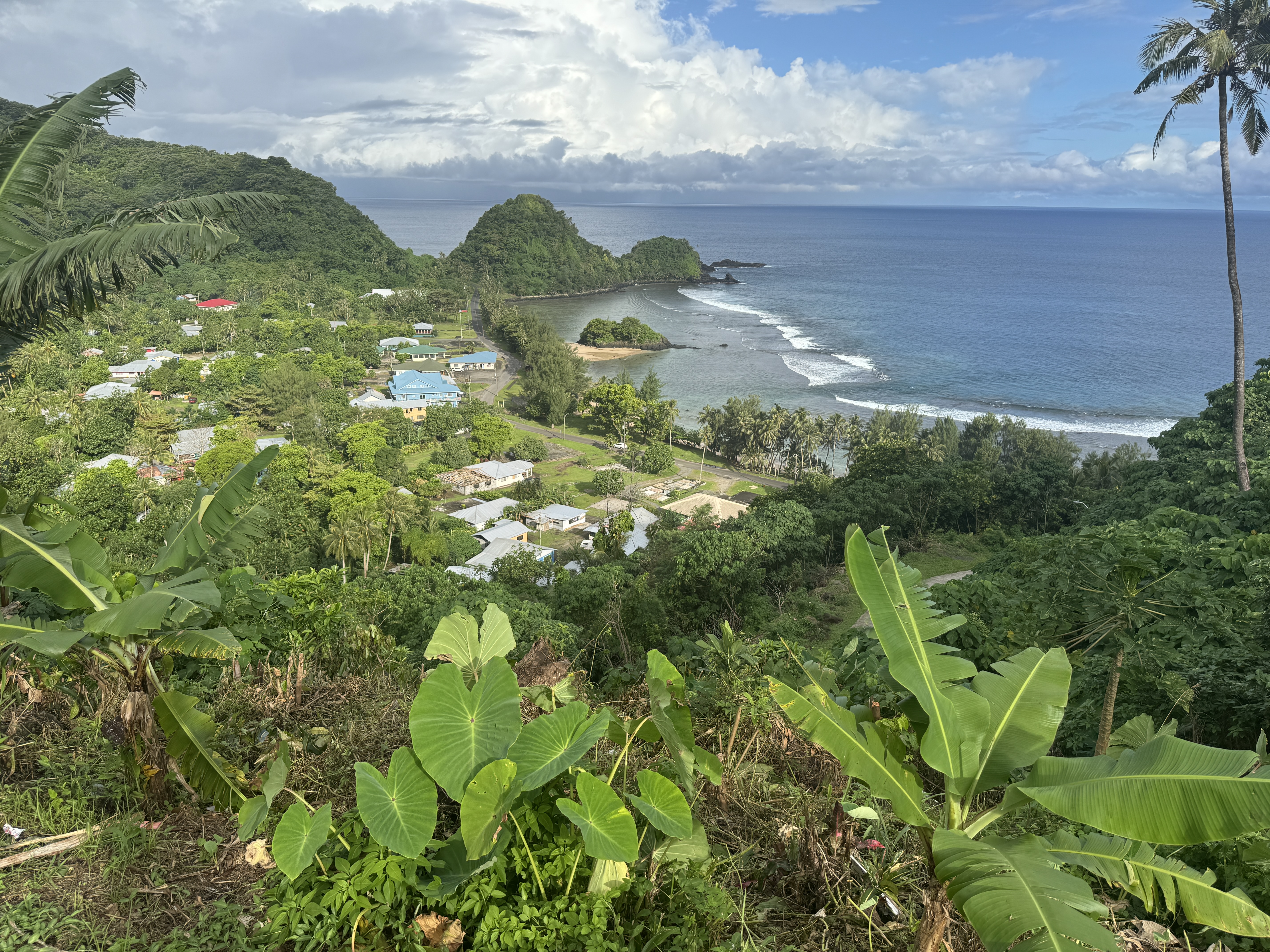 There's a hill here with a good view back to the beach.  The village is Amanave.