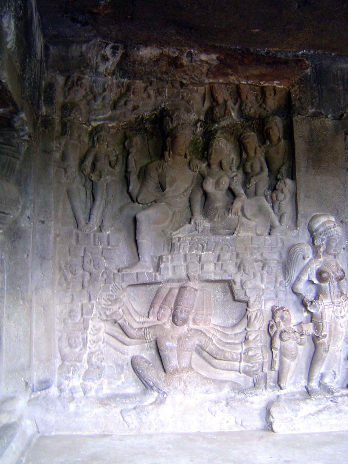 A more interesting—certainly more dramatic—image: Ravana again shaking Kailash.