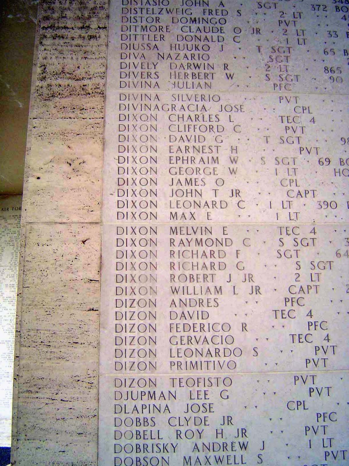 The names identify Americans listed as Missing.