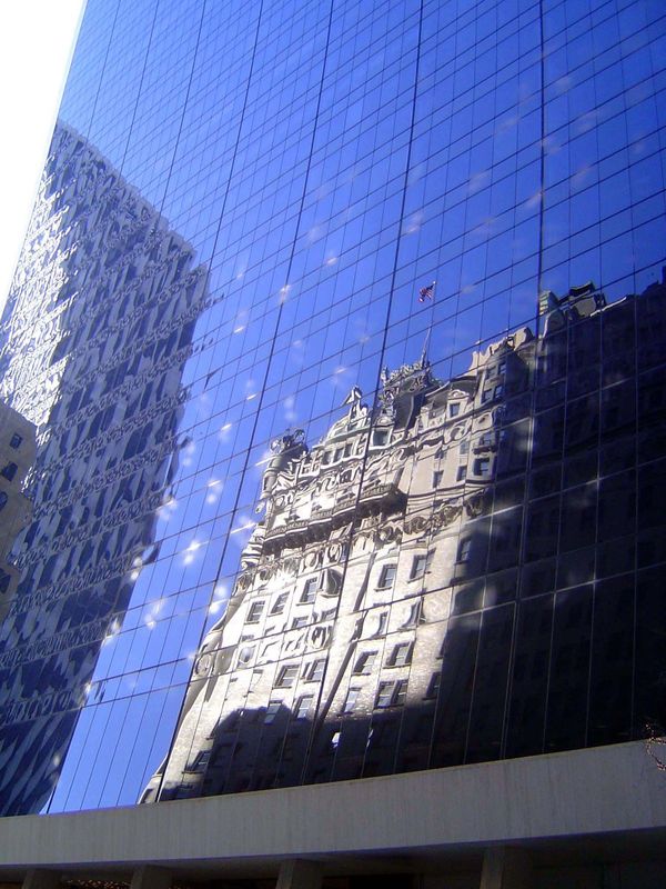 Nearby, the Plaza Hotel, Henry James Hardenbergh designed the Plaza Hotel, completed in 1907 and reflected here in the Solow Building,design