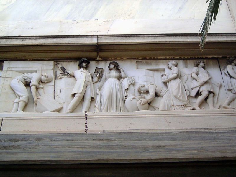 Part of the frieze recounts his work there. Presumably he is using Homer as his guide.