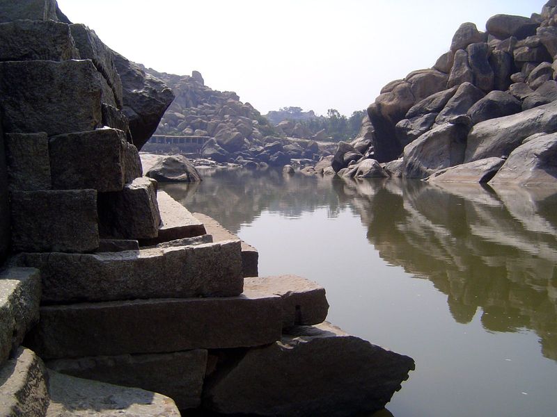 Where did the road go? Try a bridge. In the background is the Chakratirtha, a place of pilgrimage.