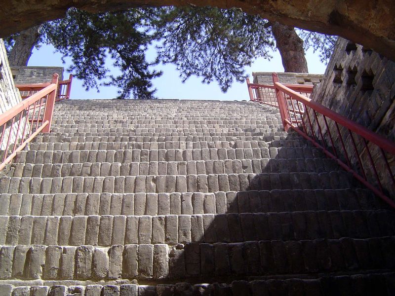 The steep staircase up to the terrace.