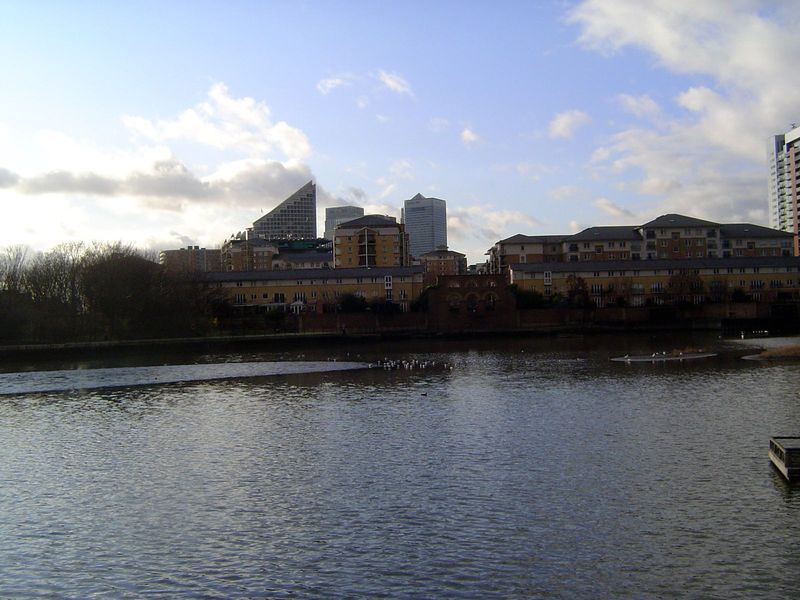 This view west is across the surviving pool to the apartment blocks on the filled basins.
