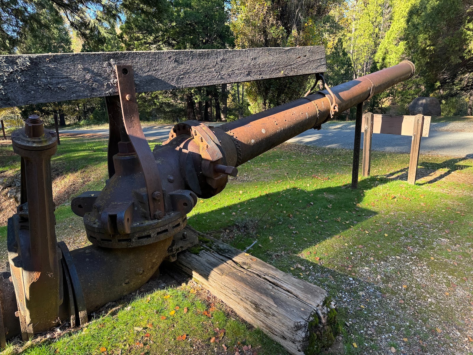 Here's a monitor on display: it's the nozzle that blasted away in an industrial form of placer mining.