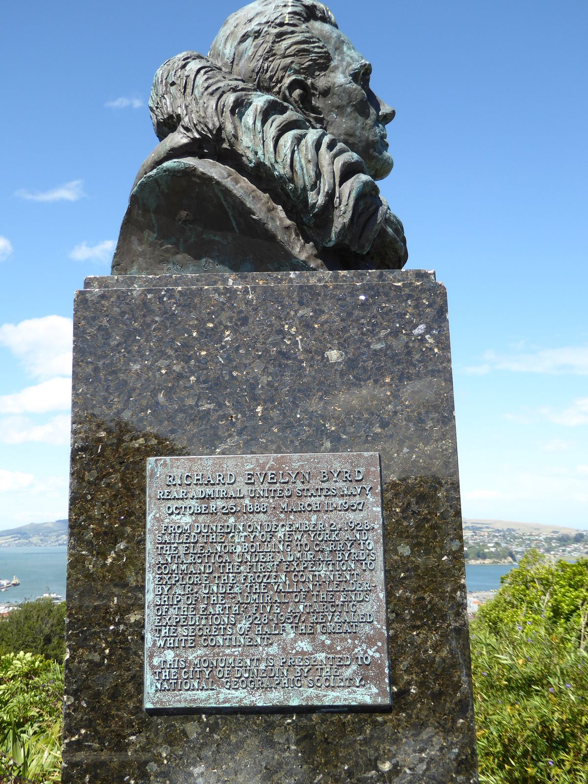 Not far away is this bust of Richard Byrd; copies exist in Washington and at McMurdo Sound. The sculptor, Felix de Weldon, is better down fo