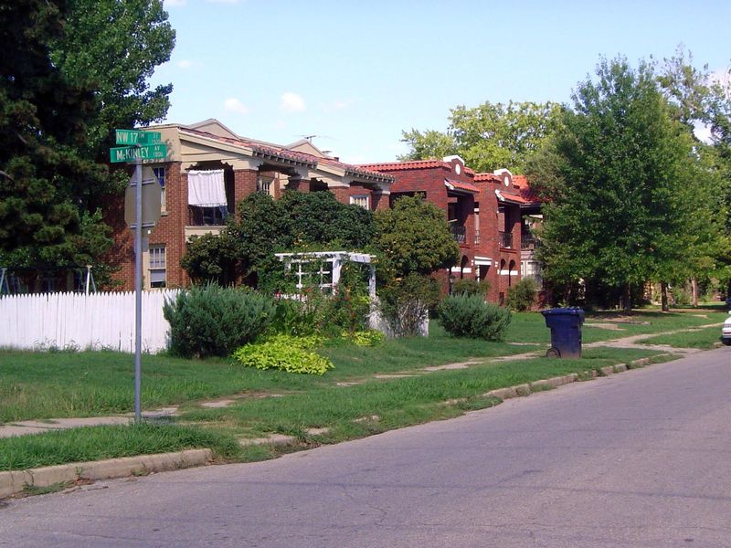 Many of the residential lots on the abandoned college's land became apartments: here, NW 17th at McKinley.