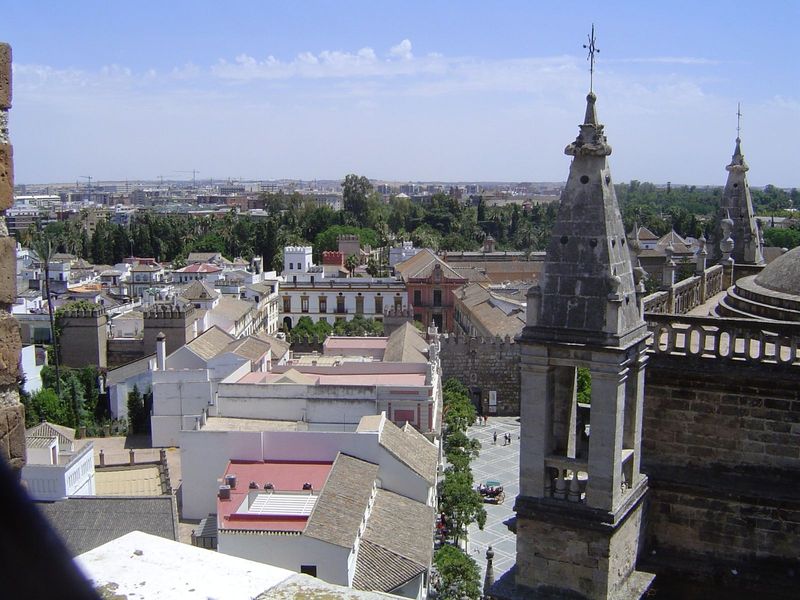 Looking east from the tower toward the Alcazar. That word is a corruption of al-Qasar, Arabic for "the palace," itself a corruption of Latin