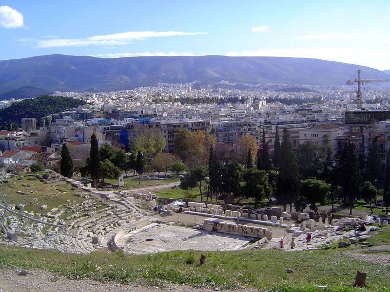 The theater, built between 342 and 326 by Lycurgus, was entirely hidden by trash until the German architect Strack unearthed it in 1862. The