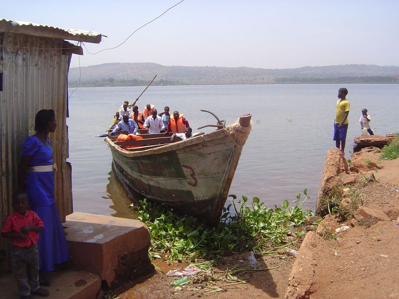 A ferry arrives.