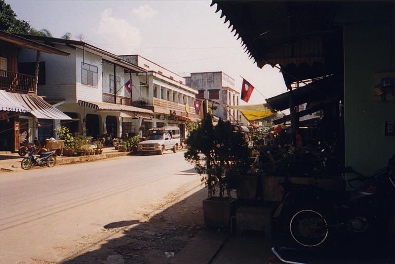 A simple ferry crosses the great river from Chiang Khong on the Thai side. The immigration office is a block uphill from the landing on the 