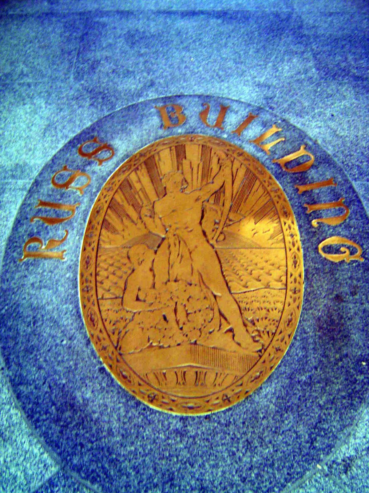 What myth was embodied in this floor medallion at the building's main entrance?