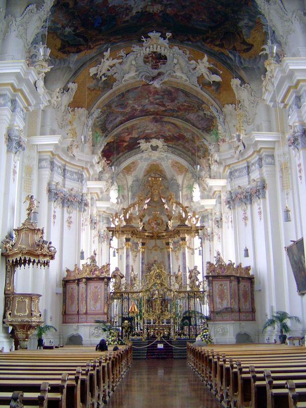 The interior is the work chiefly of Neumann. There is a political aspect to its exuberance, with the Catholic church celebrating its triumph