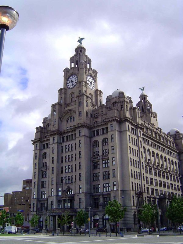 A few years later, the Royal Liver Friendly Society erected its building, also of stone-faced steel and concrete. Hughes calls it "one of th