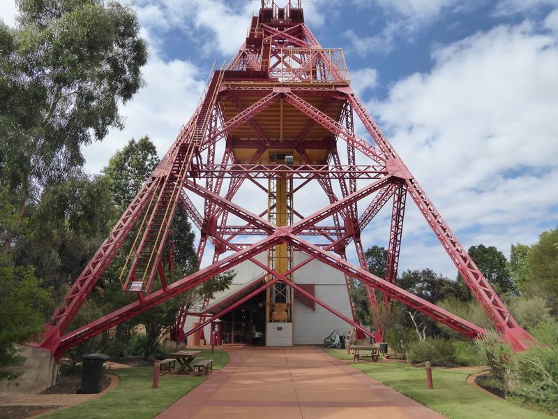 It's called a headframe, and it normally stands over a mine shaft. Today it's parked at the Kalgoorlie museum. Fresh paint can be deceptive,