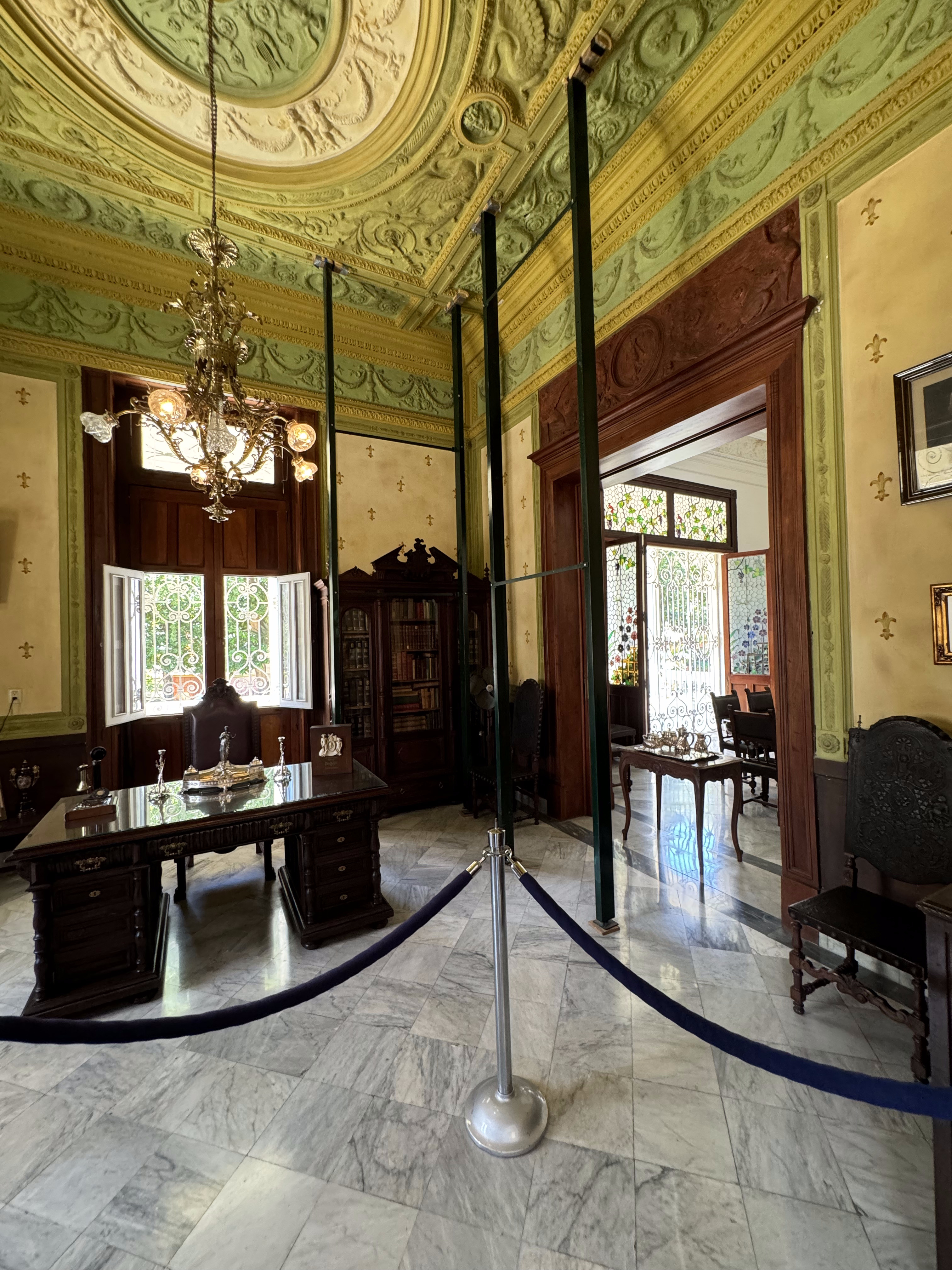 Witness the plaster ceiling of this room, temporarily propped up.  At least one other room's ceiling, softened by humidity, collapsed years