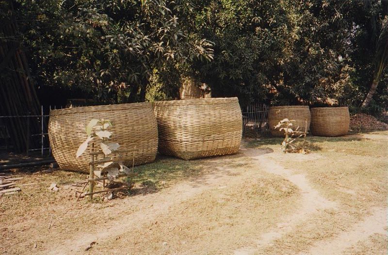 A subsidiary industry: making the baskets.