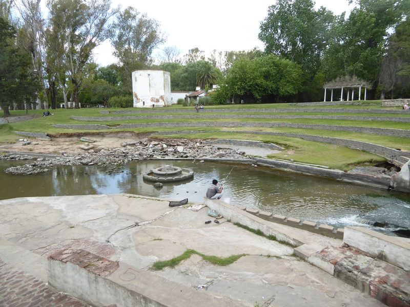 The terraces are modern and replace a mill.
