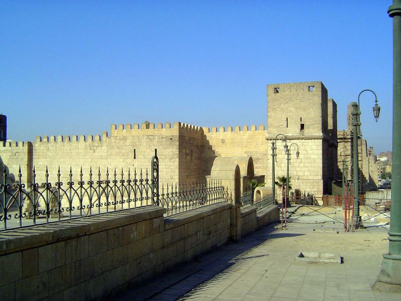 We're at the north end of the city and looking at its wall and two gates, the nearer Bab al-Nasr "The Gate of Victory" and, barely visible a
