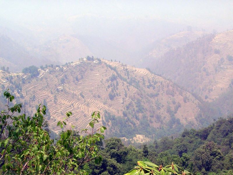 An even more spectacular village, perched on a knife-edged ridge. In The Social Economy of the Himalaya 1935, S.D. Pant wrote, "The villages