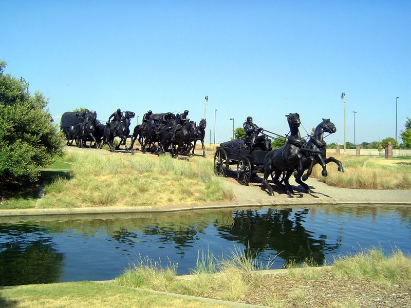The horses are shying at the Bricktown Canal, which dead ends a stone's throw to the right and just before the new freeway.