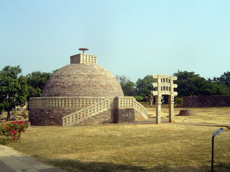 There are many other subsidiary remains at Sanchi. Here, near the great stupa, is stupa 3, restored from a heap of rubble by Marshall.