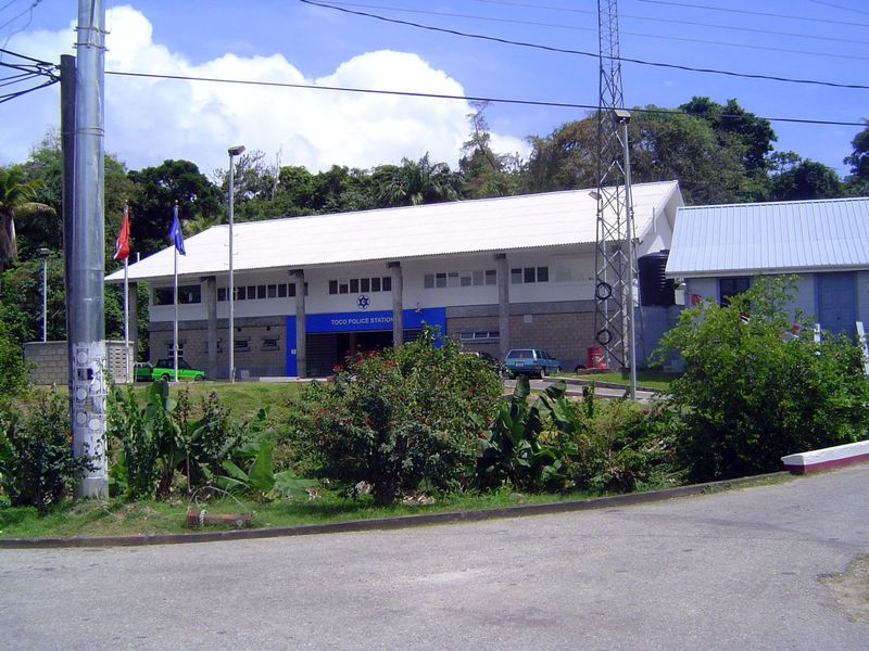 We've gone past Waller Field to Toco, at the northeastern corner of the island. A new police station.