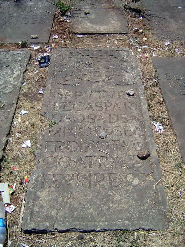 The tombstones have been enumerated and translated by Bras A. Fernandes in Armas E Inscrições do Forte De Baçaim, Lisbon, 1957. This stone, 