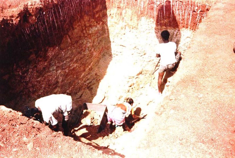 Excavation of these wells is strictly manual, with rubble hoisted by hand.