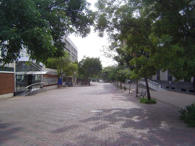 Here's the central mall, reaching out into the residential area. Ghost town? No, just early Sunday.