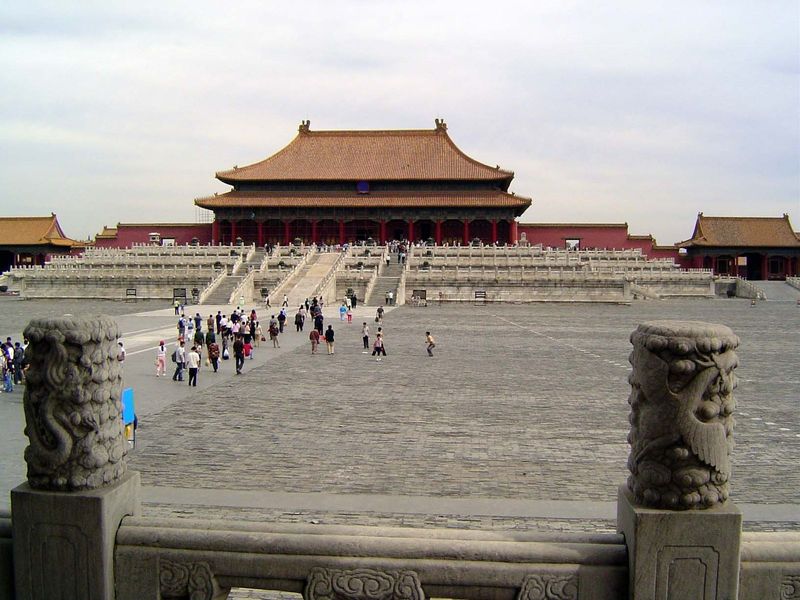 We've passed through the Gate of Supreme Harmony and are now in the immense courtyard before the double-eaved, hip-roofed Hall of Supreme Ha