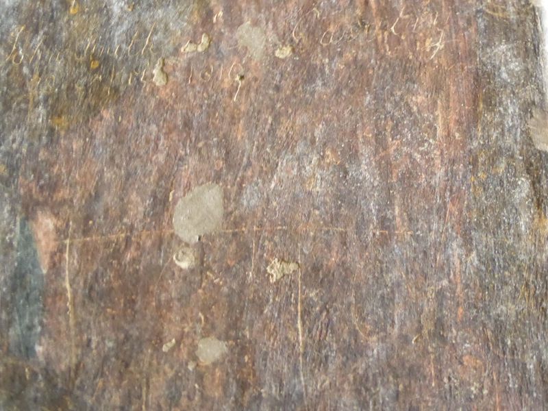 On top of a painting on a column in Cave 10, here's the famous graffito marking the first European in modern times to see Ajanta. It reads: 