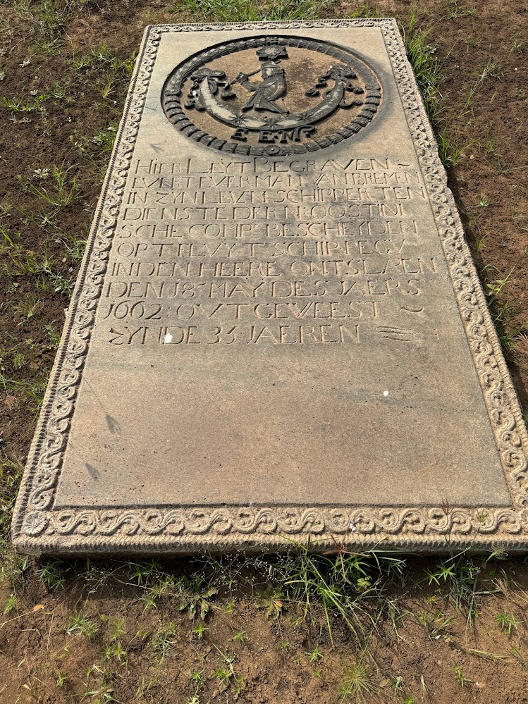 One of the many elegant stones in the nearby Dutch graveyard.