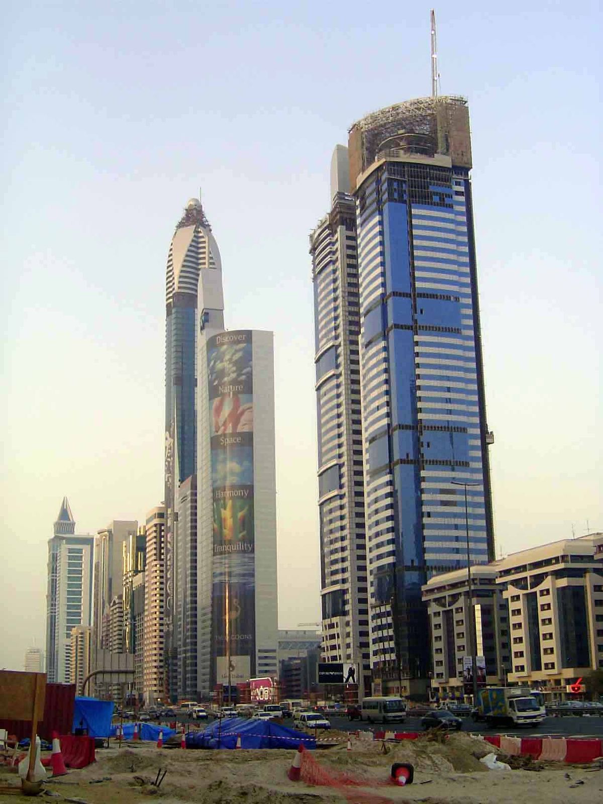 Looking back to the Marina Tower at the left and in the center the Rose Rayhaan Hotel, which claimed to be the world's tallest. Being the ta