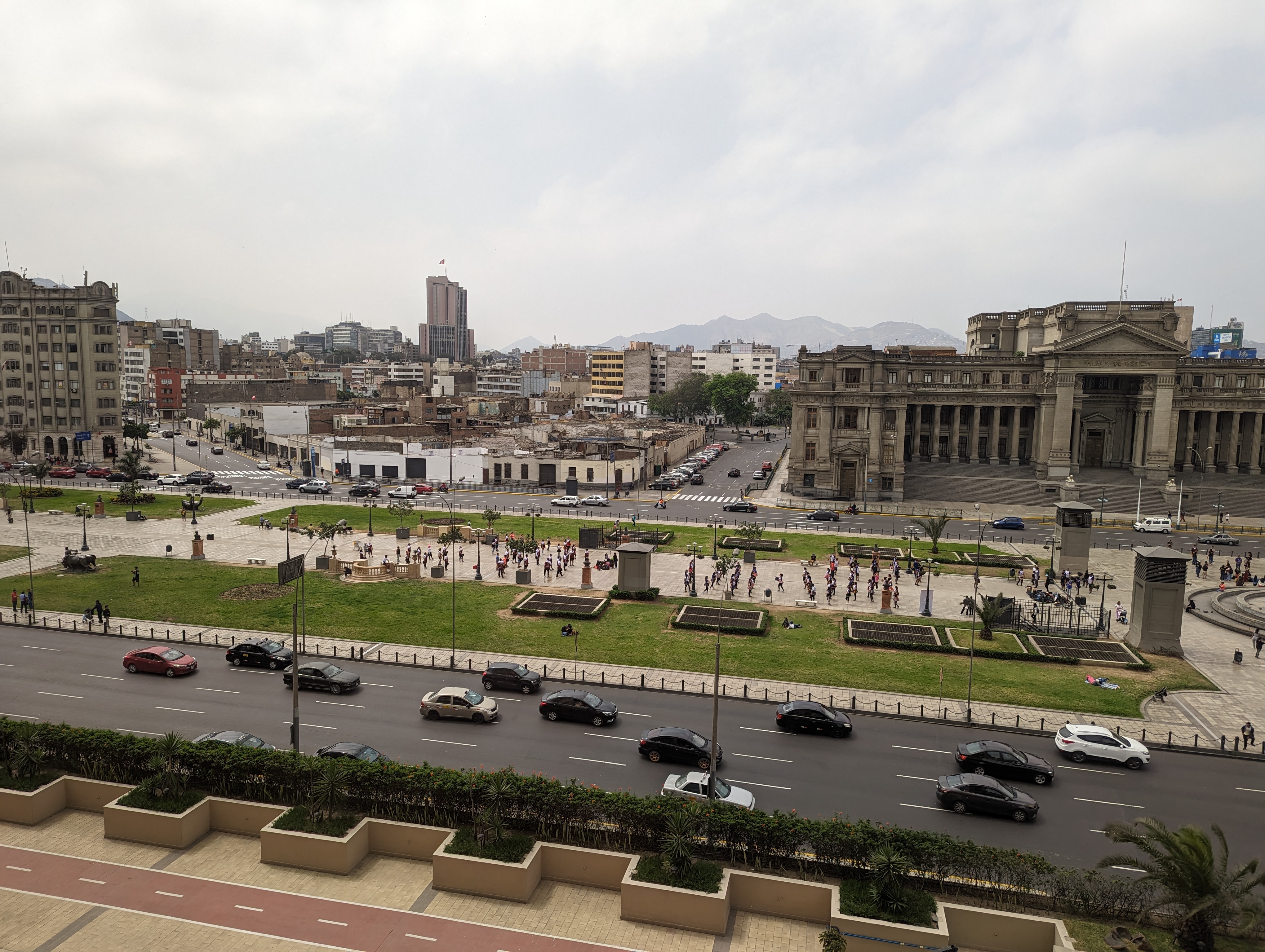 Another four blocks south, the Paseo of Naval Heroes is busy each night with dance classes.  At the far right, the Palace of Justice, anothe