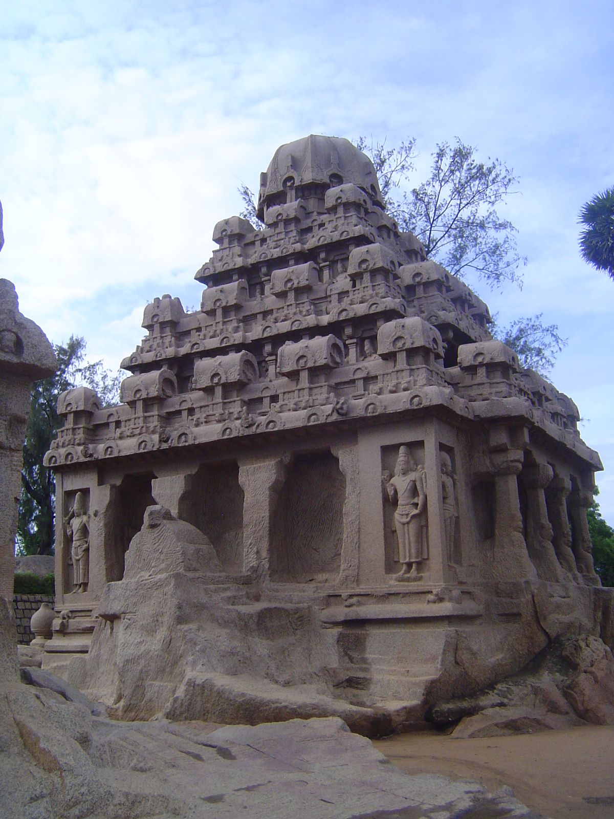 The tallest of the temples is the so-called Dharmaraja. Remnants of the ridge remain between it and the neighboring Bhima Temple.