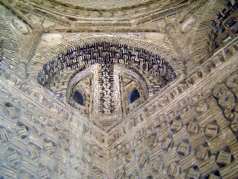 The complex brickwork continues inside, where the dome rests on a circle of squinches.