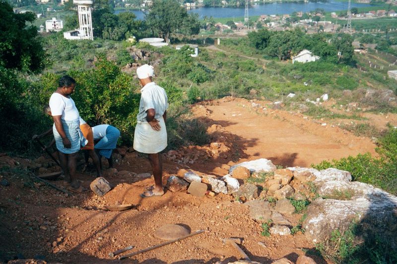 Perhaps five miles to the south, there's another hilltop of only local significance. Here, steps are being built up to the top.