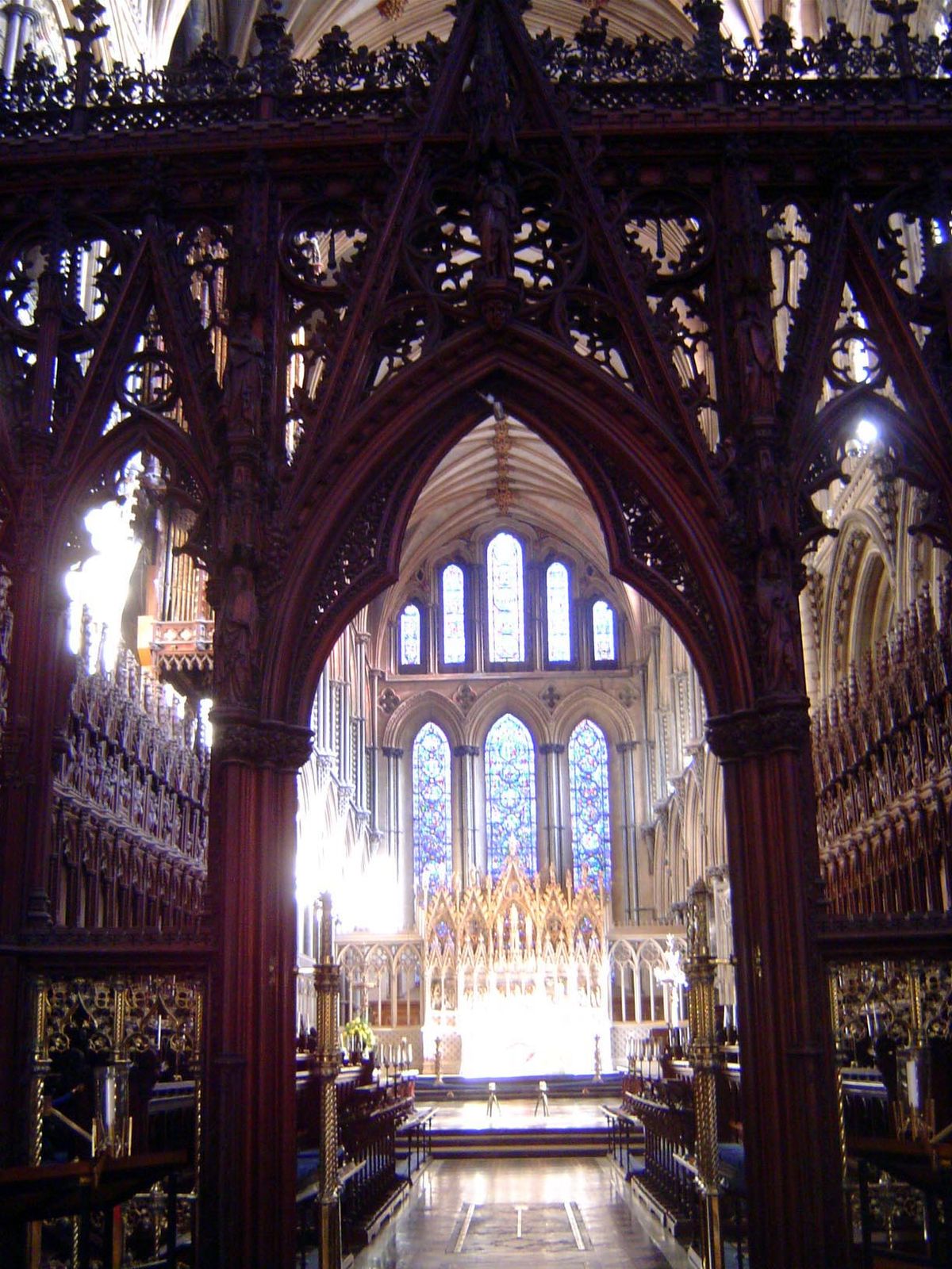 The choir, seen through the 19th Century screen that marks the original eastern end of the cathedral.
