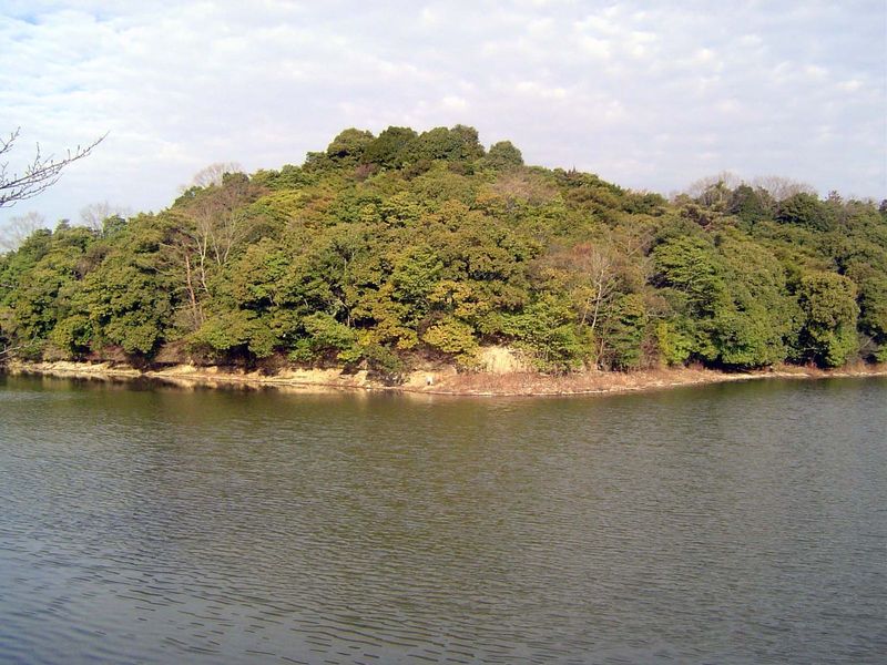 It's an island, and the lake is a moat. The hill, moreover, is pyramidal. It's the unexcavated tomb of the emperor Konabe.