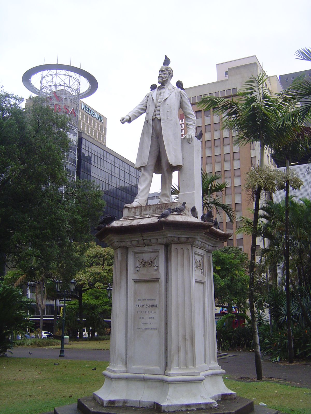 On his plinth.
