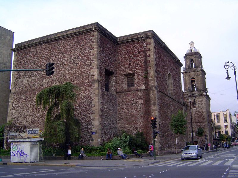 The walls are of tezontle, that lightweight volcanic stone.