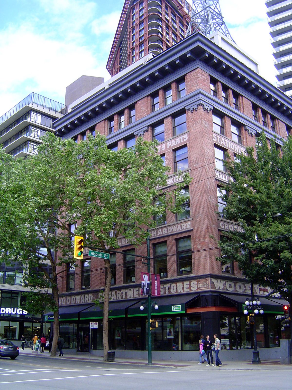 Here's a bit of the old Woodward's, with the tall new building rising behind it.