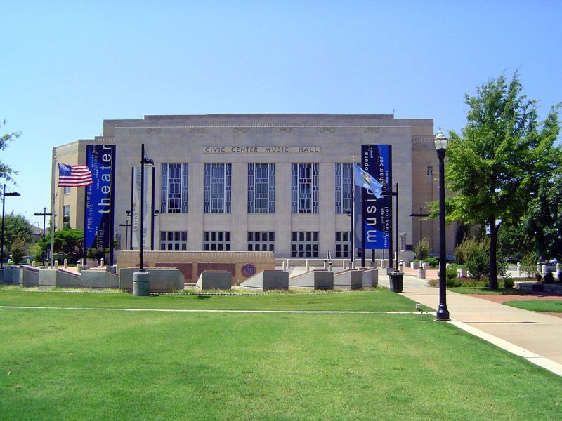 Looking farther west, to the city's music hall.
