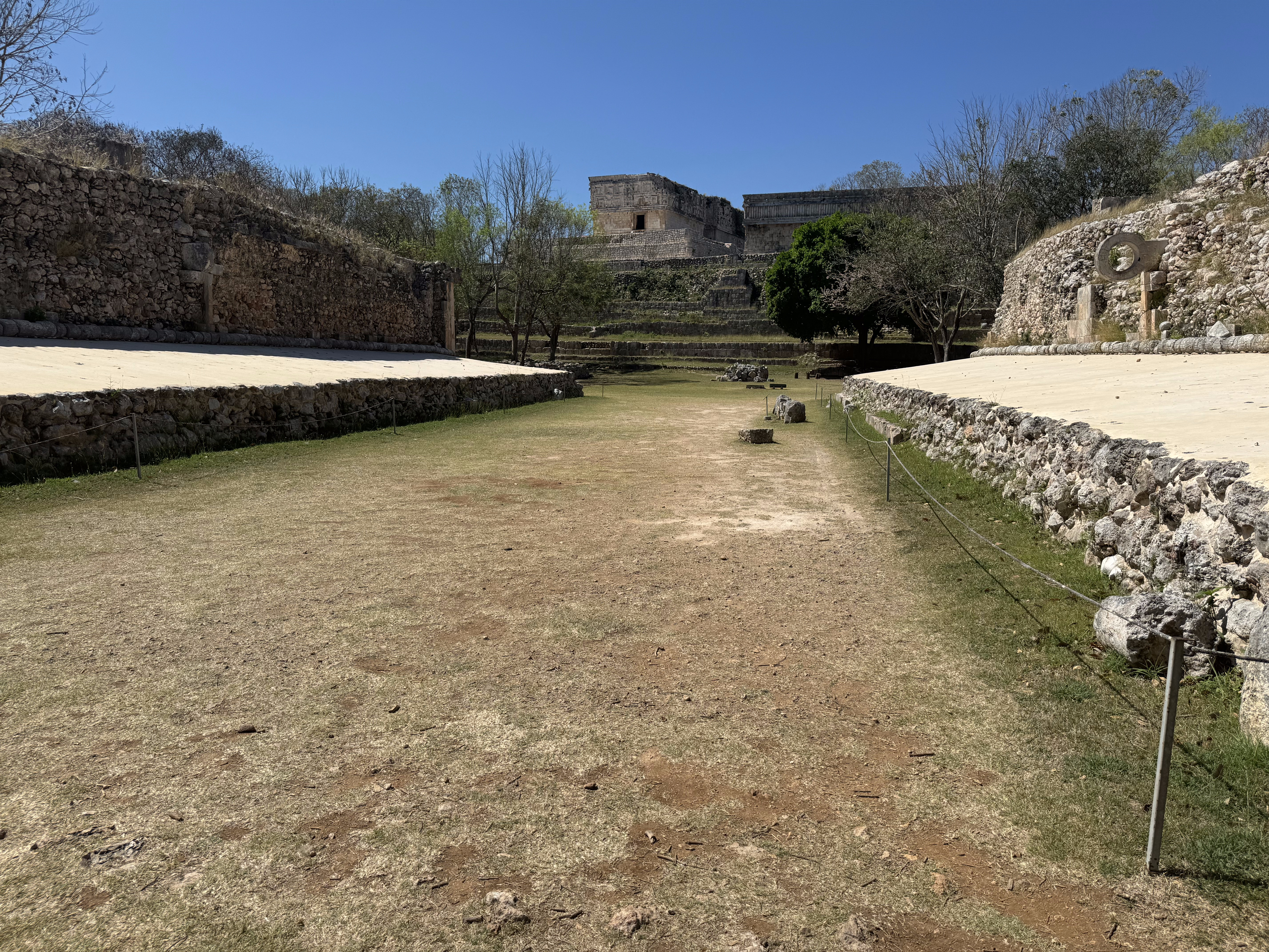 It's a rebuilt ball court.  See that doughnut stuck on the wall to the right?