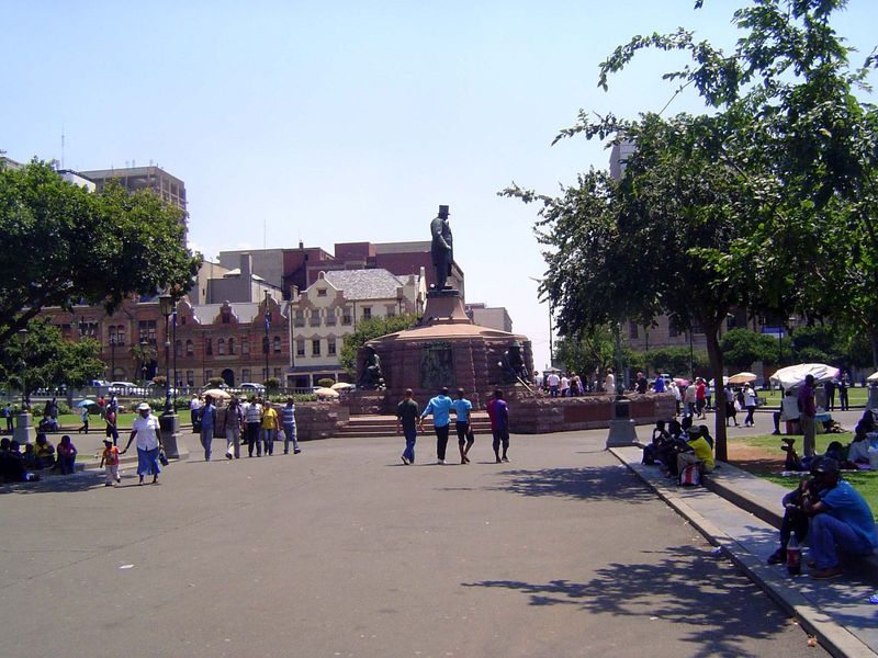 Old Paul Kruger, the leader of the Transvaal and the Boer Republic of the 1880s and 90s, stands glumly in Church Square or Kerk Plein.