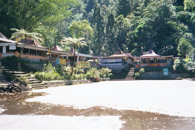 Road head at Kaliurang, a resort on the lower slopes of the mountain. It was still early-, so the parking lots and restaurants were empty.