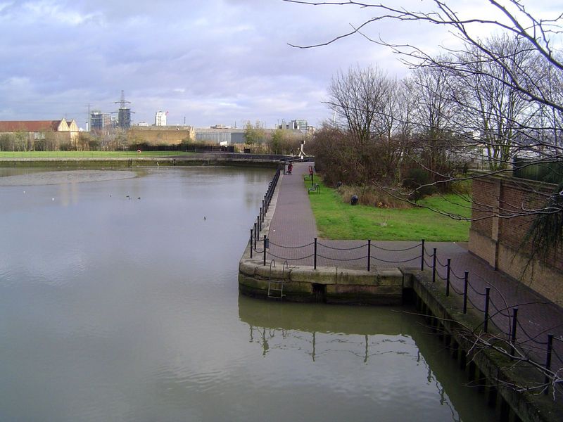 This is the former entrance pool, the only part left of a sequence of ponds including separate export and import basins.