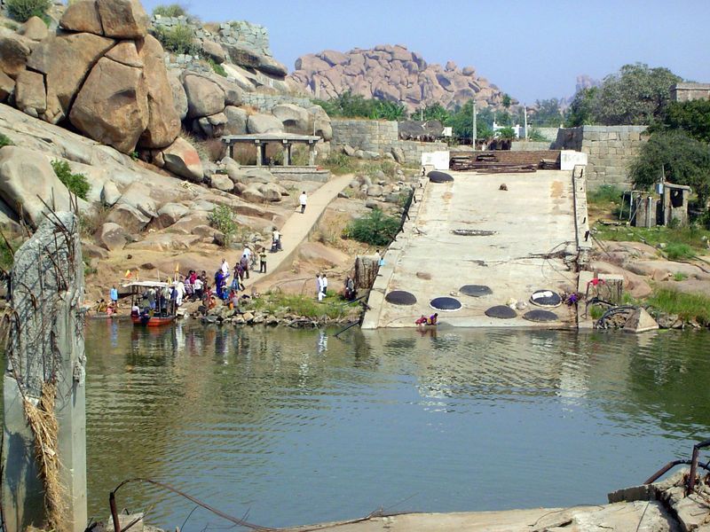 Here's the fuller picture. There's a village, Anegondi, on the far side. The residents wanted a bridge. One was sanctioned in 1993, and work