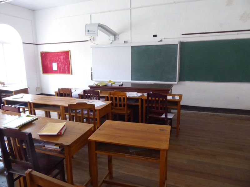 The classrooms are traditional, except for the high-tech whatever-it-is.
